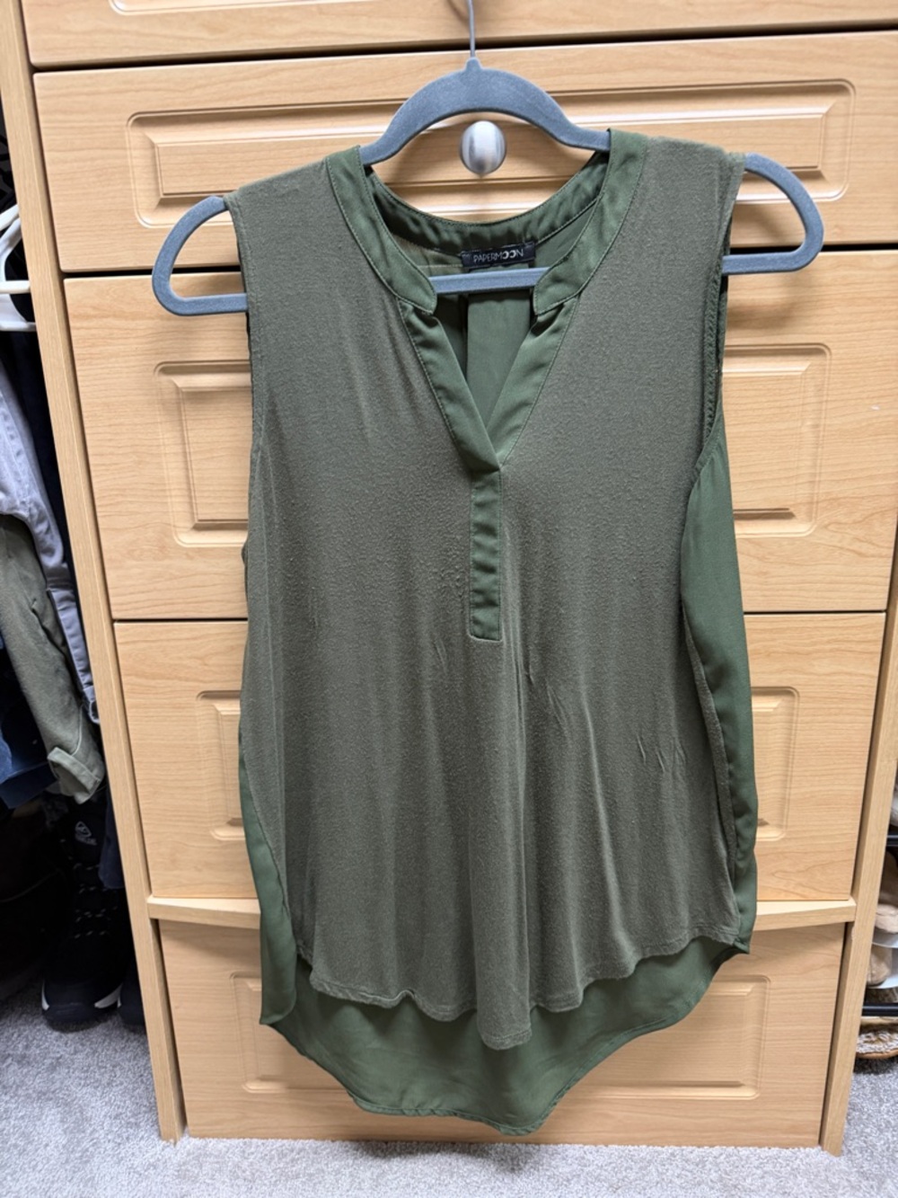 Papermoon Olive Green Sleeveless V-Neck Blouse